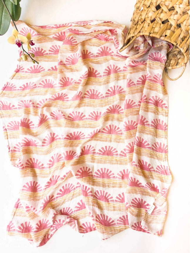Pink Sun + Wave Organic Bamboo Swaddle