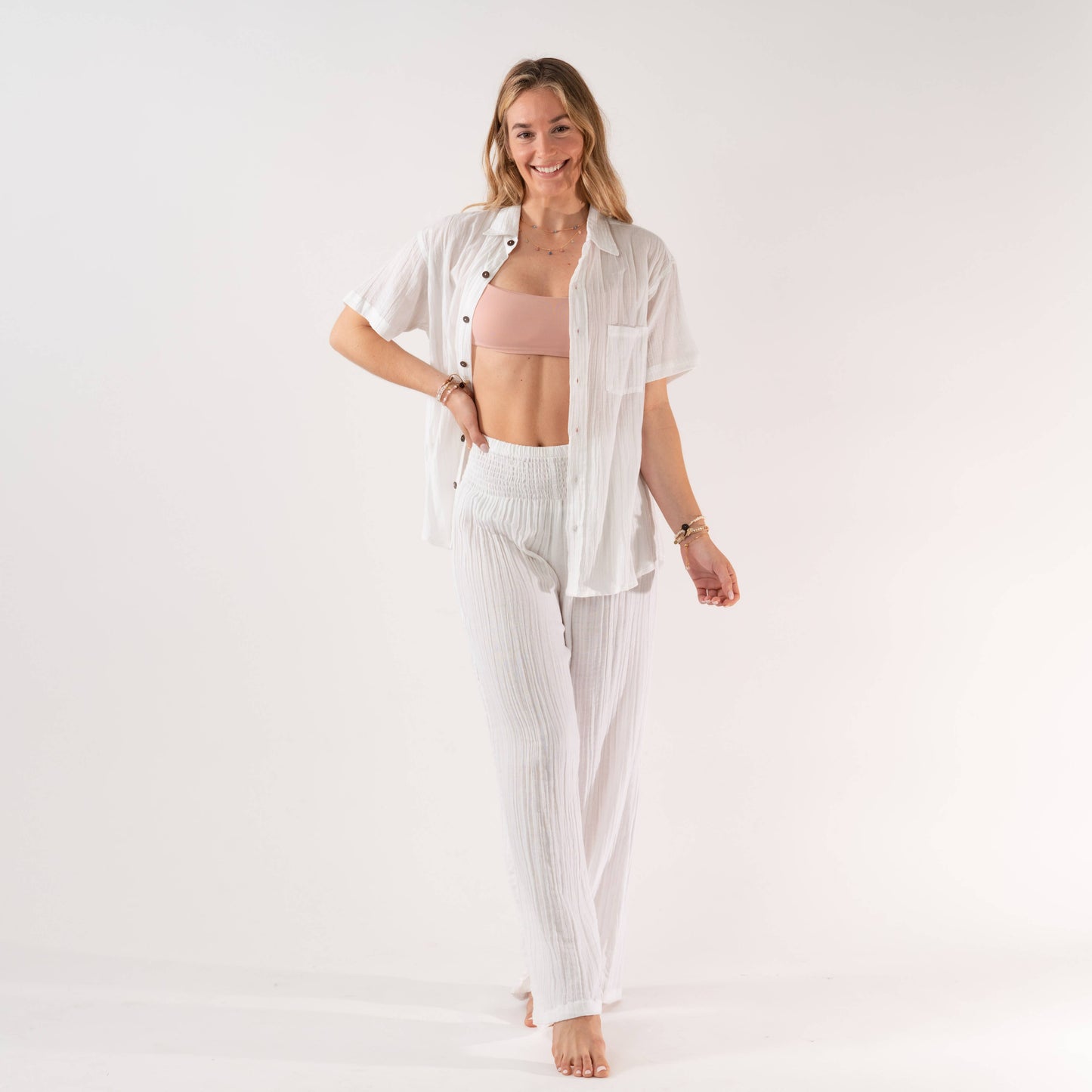 White Short Sleeve Button Up