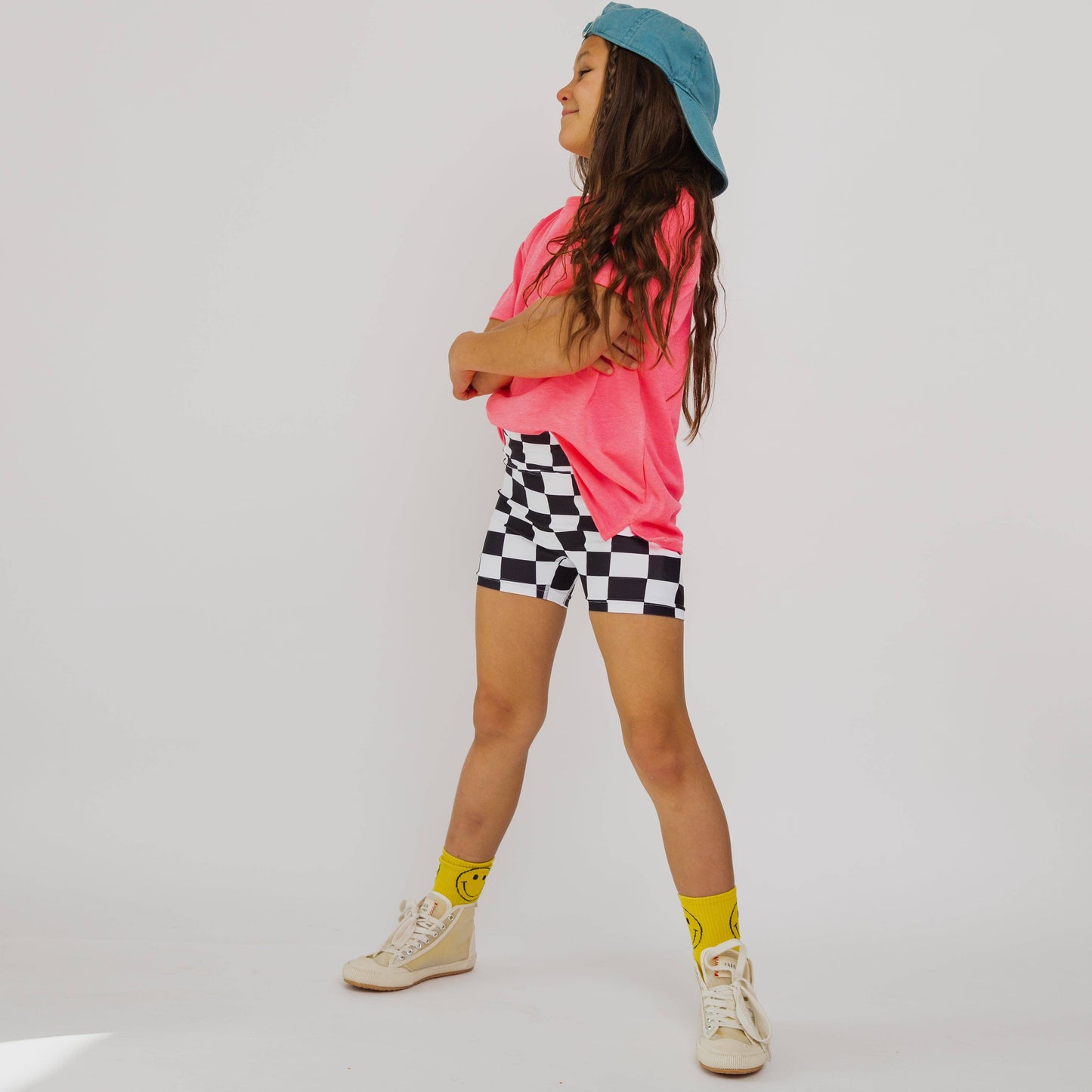 Girls B&W Check Biker Short
