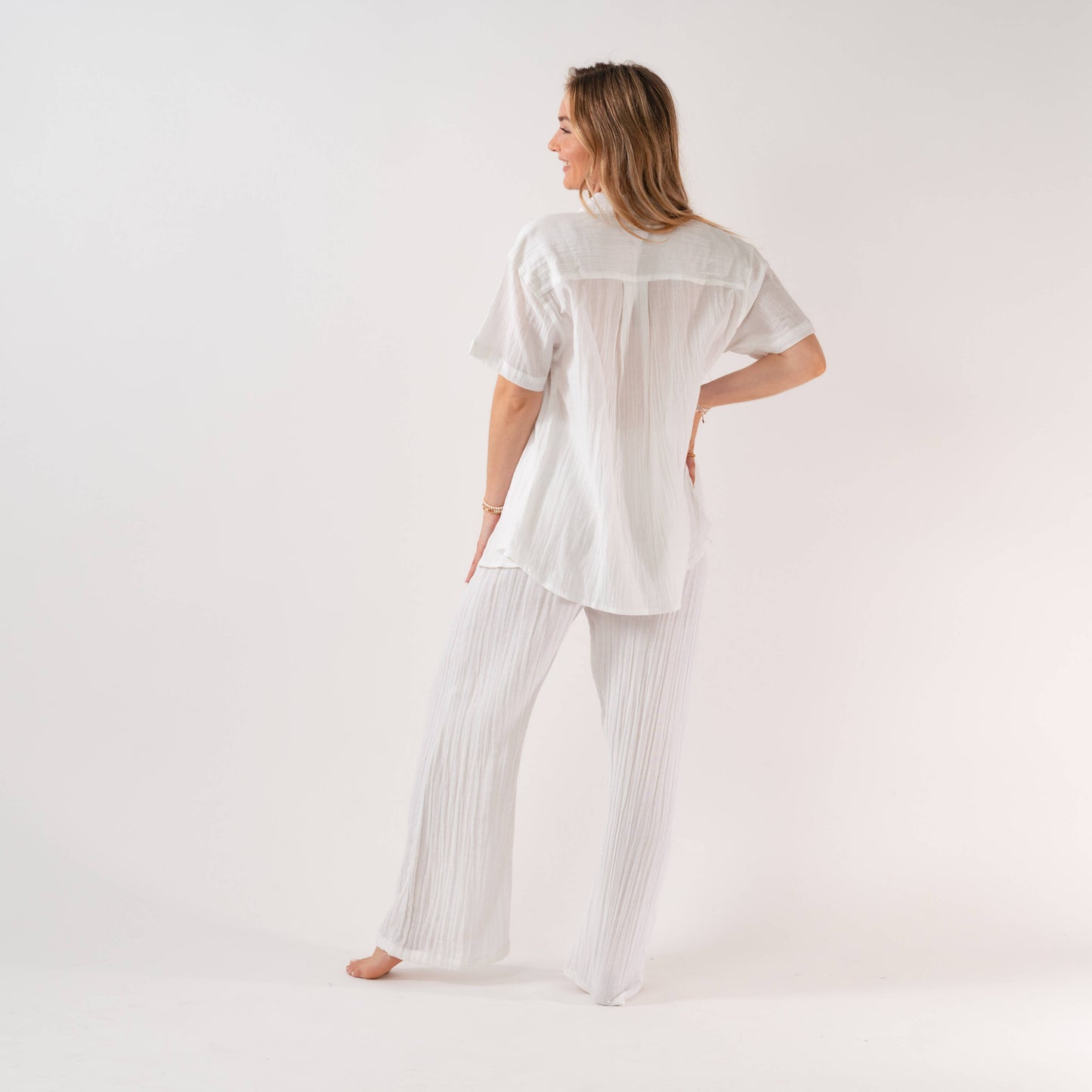 White Short Sleeve Button Up