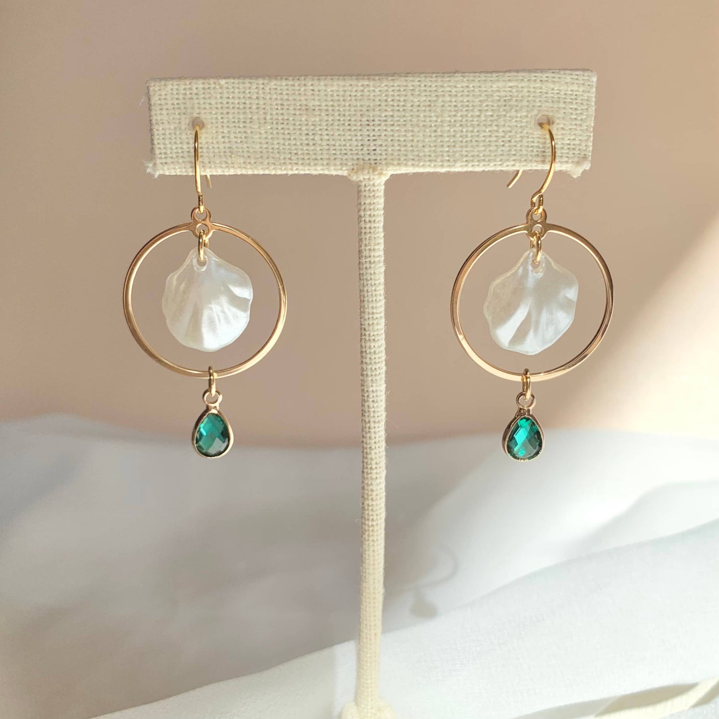 Emerald and Seashell Hoops