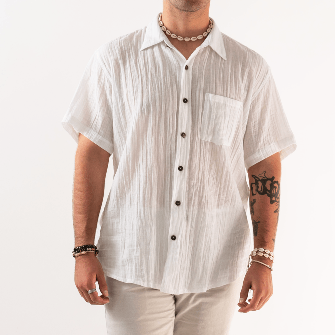 White Short Sleeve Button Up