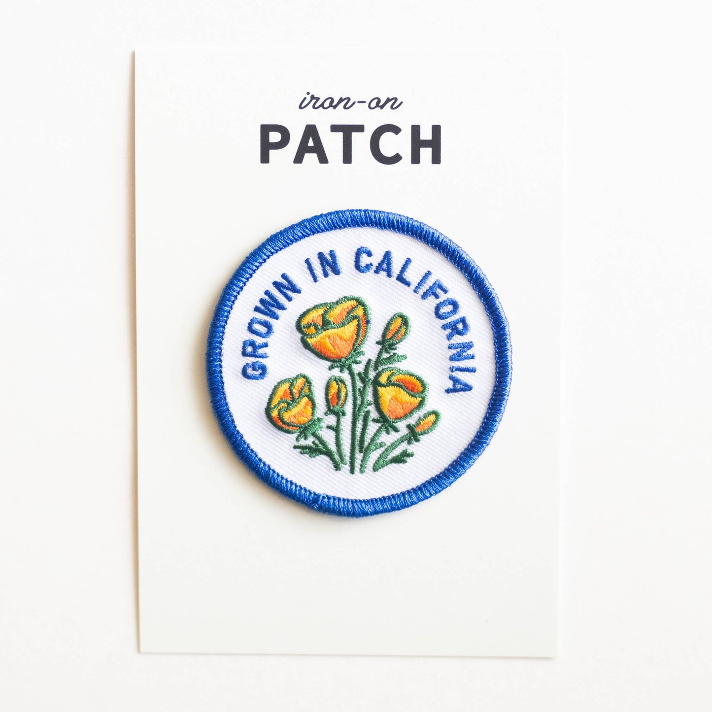 Grown In California Embroidered Iron on Patch - Golden Poppy