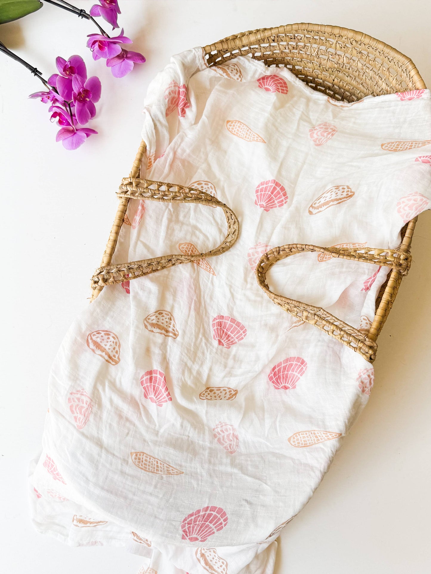 Seashell Print Organic Bamboo Swaddle