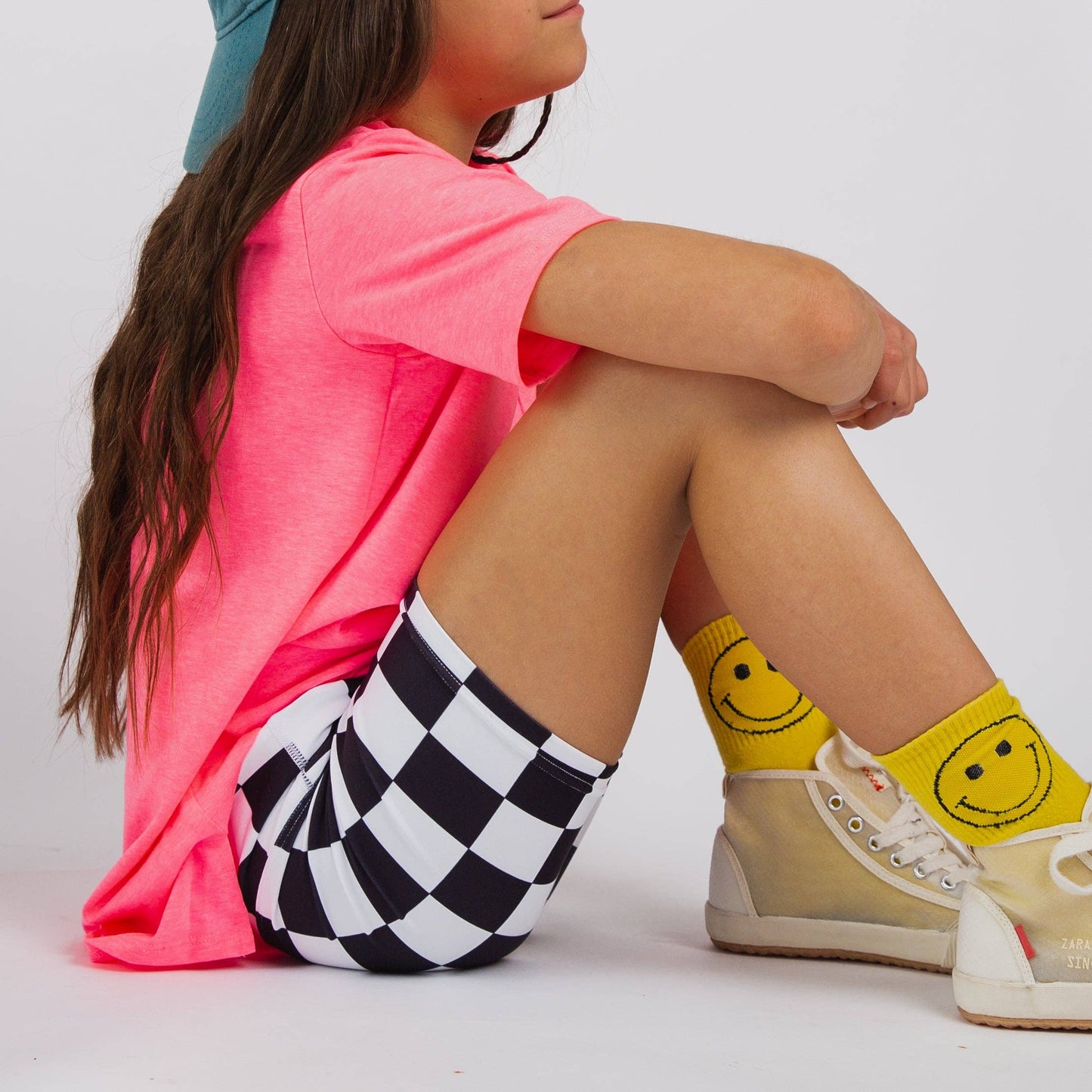 Girls B&W Check Biker Short