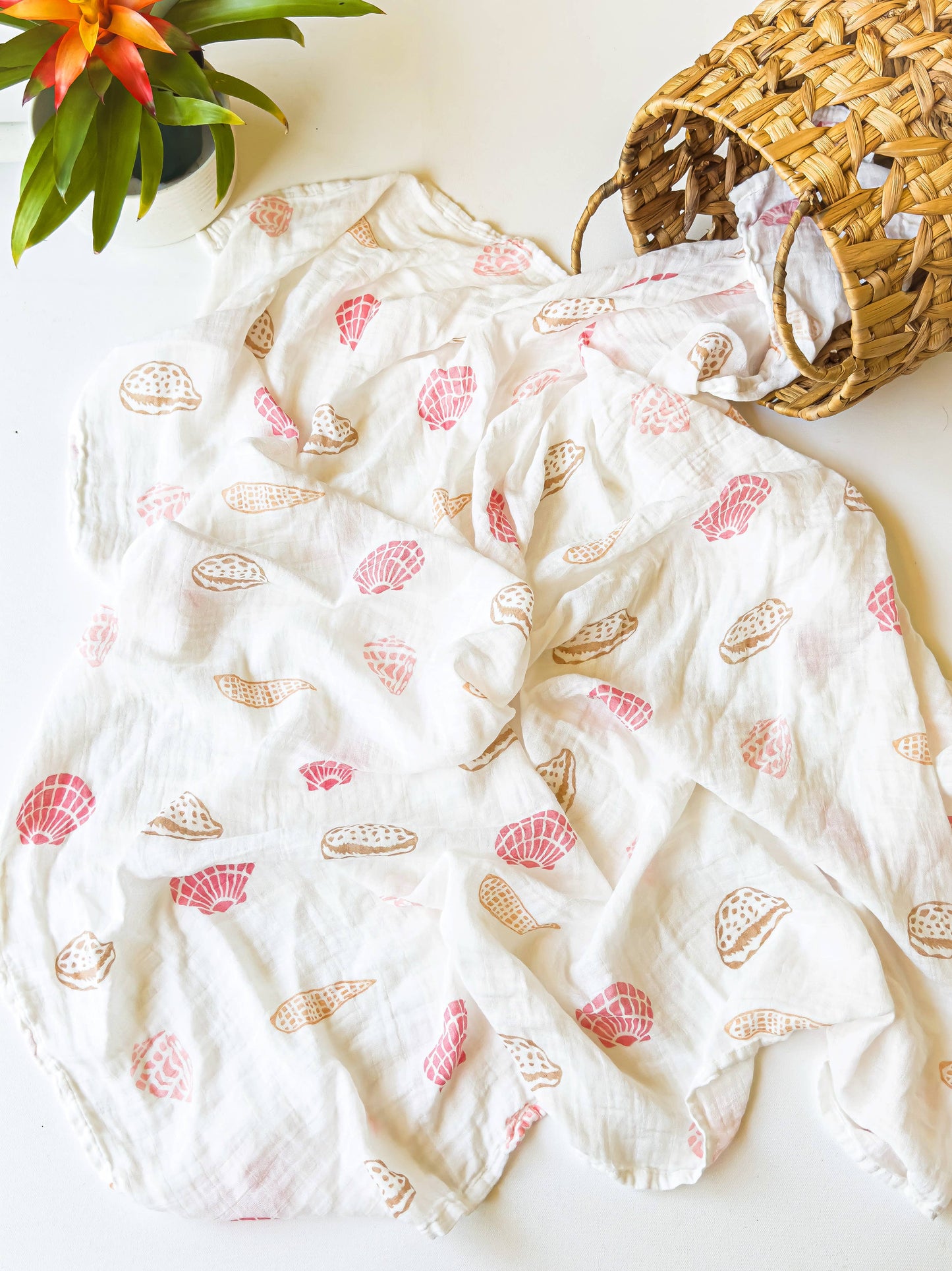 Seashell Print Organic Bamboo Swaddle