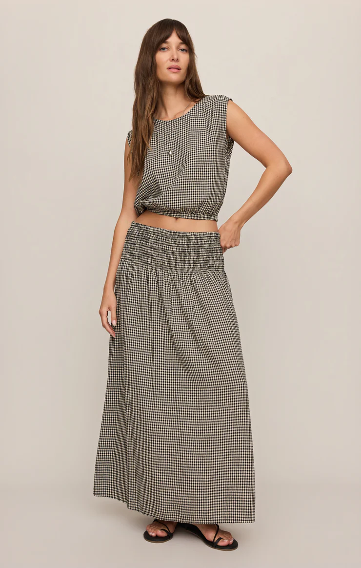 Merit Cropped Gingham Linen Top
