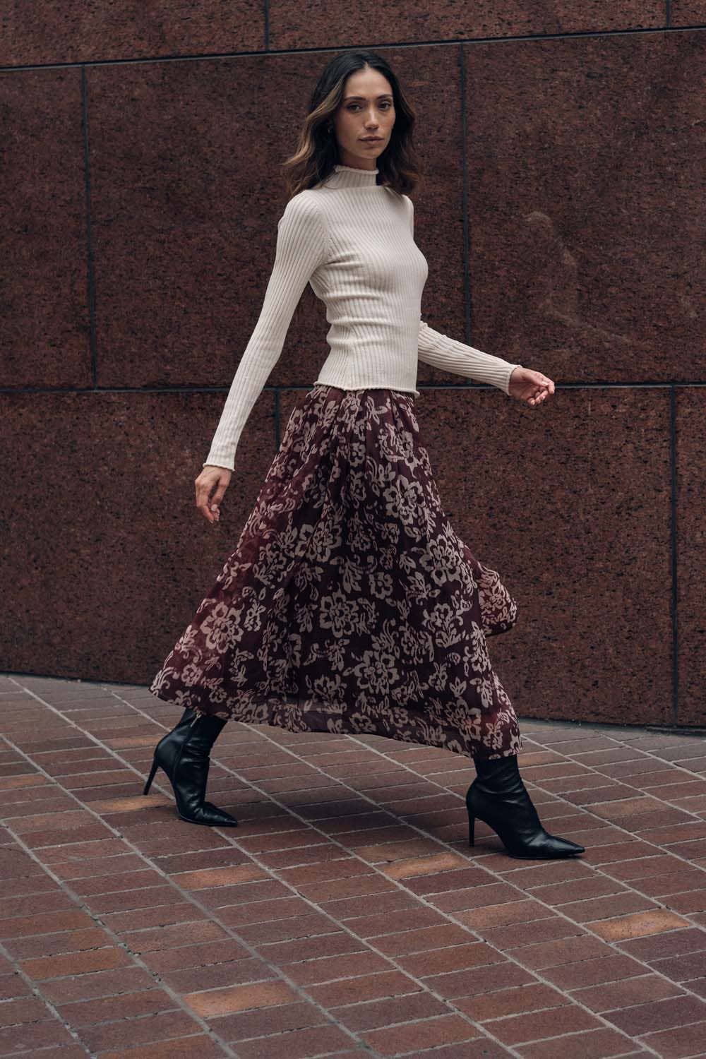 Floral Organza Pleated Circle Midi Skirt