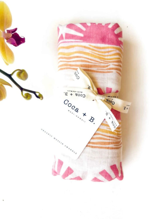 Pink Sun + Wave Organic Bamboo Swaddle