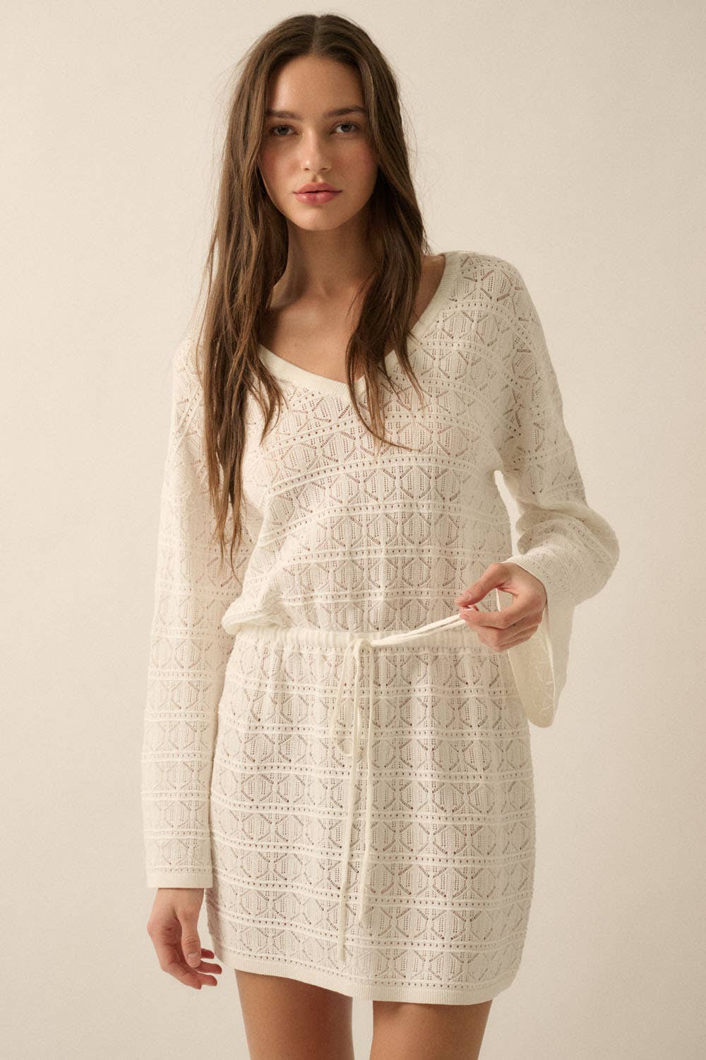 Pointelle Drawstring Mini Dress