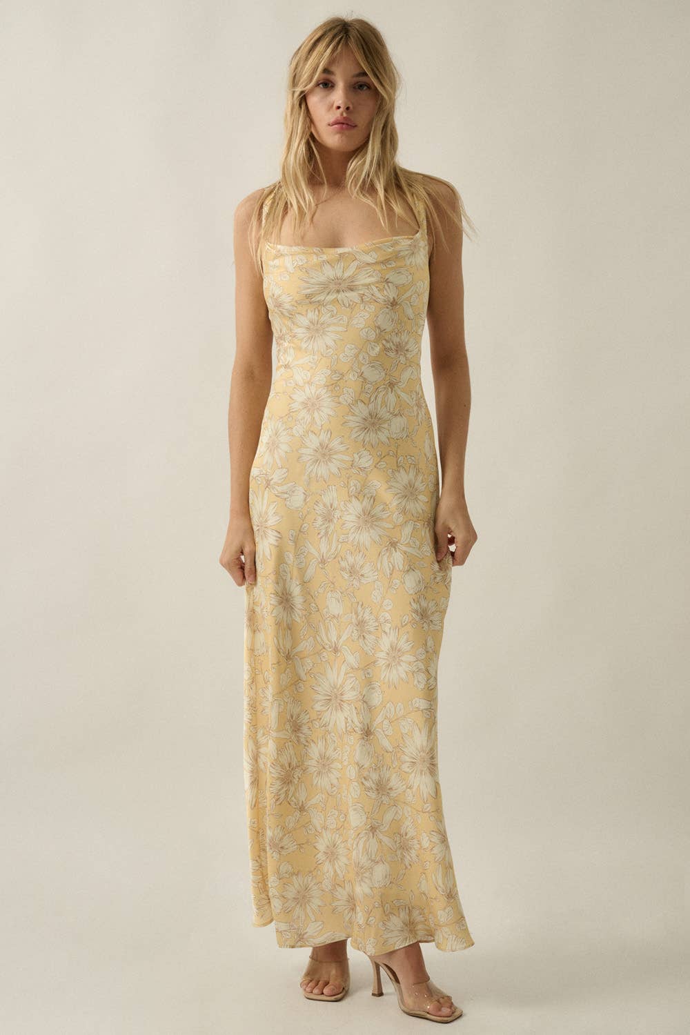 Satin Open-Back Lace Up Maxi Dress