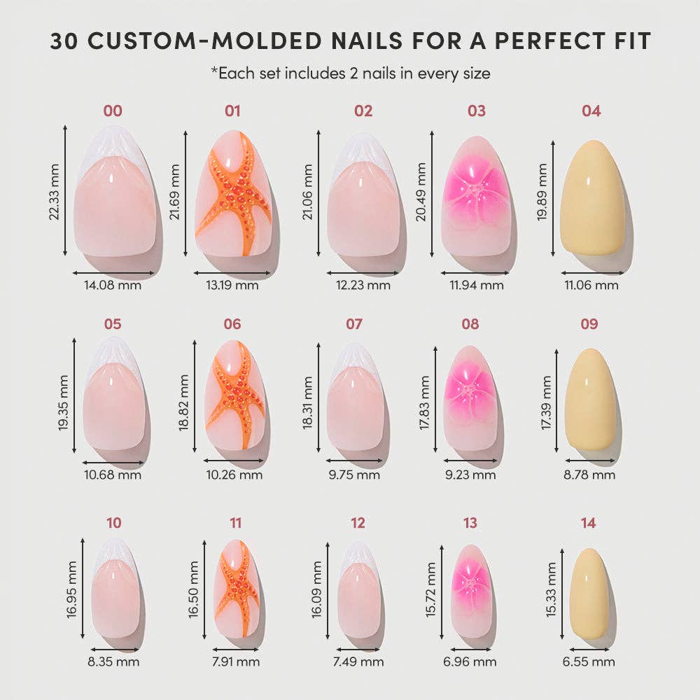 Sunset Tide Press-On Nails | Tropical Floral Short Almond