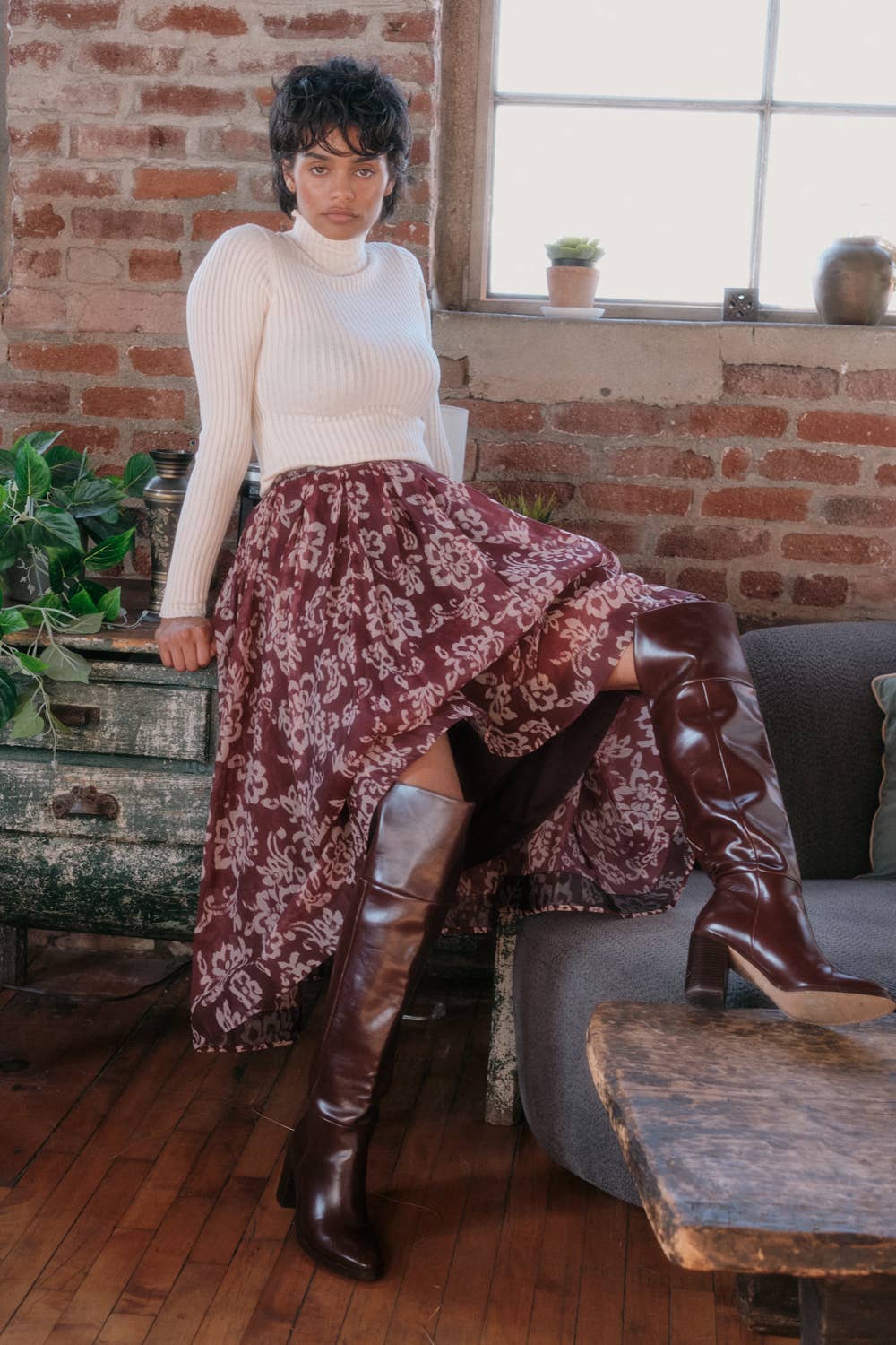 Floral Organza Pleated Circle Midi Skirt