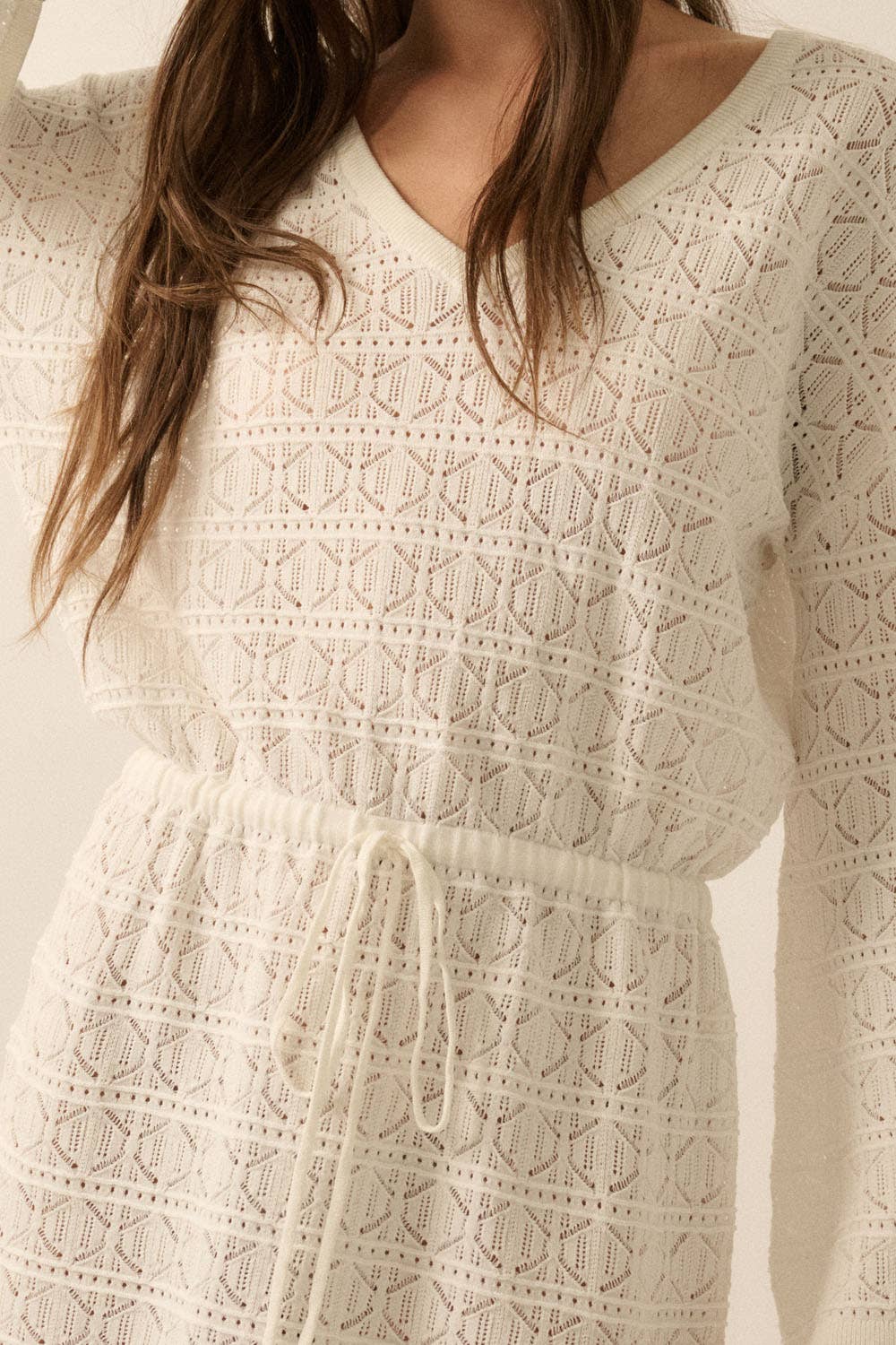 Pointelle Drawstring Mini Dress