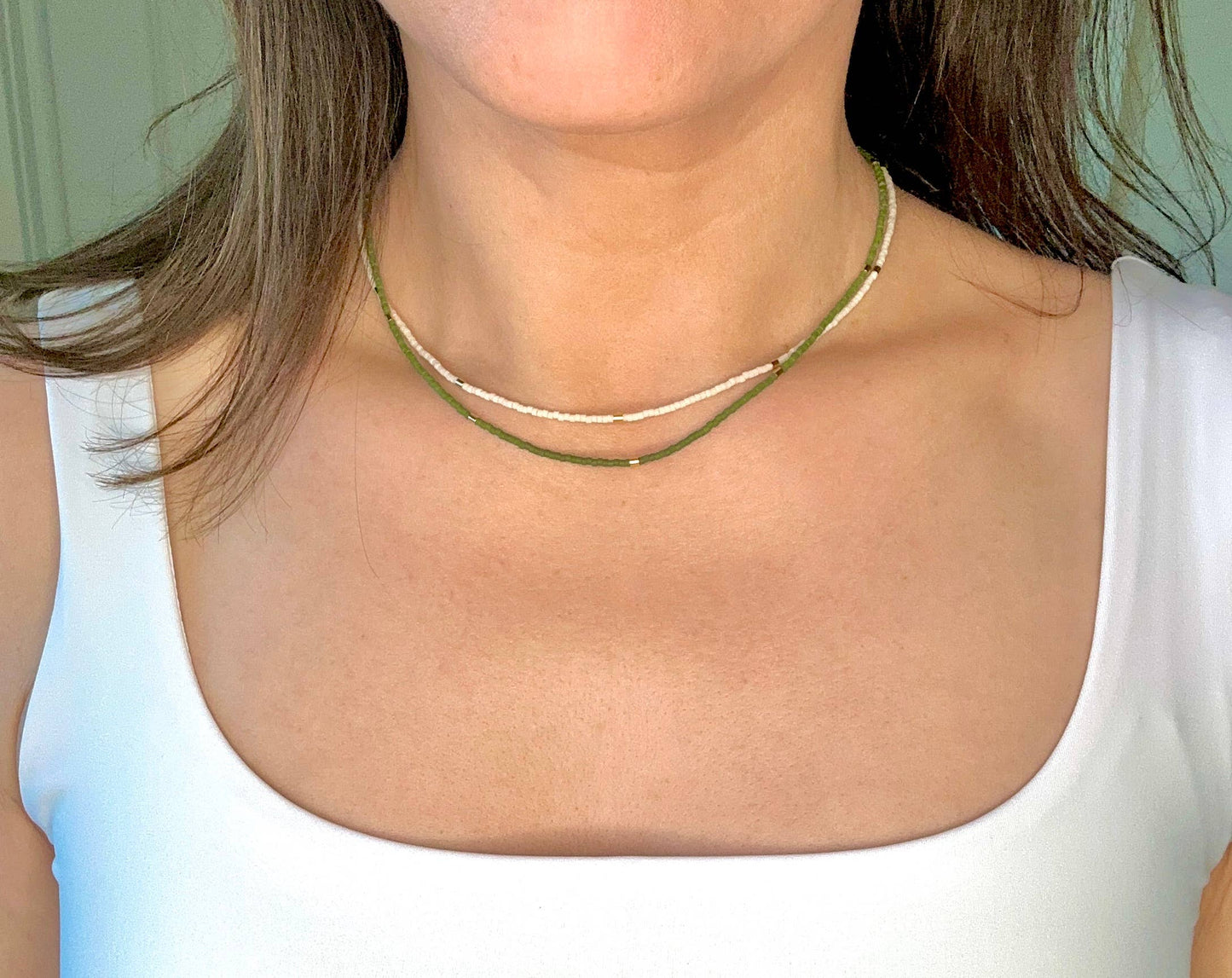 Matte Gold Bar Beaded Necklace