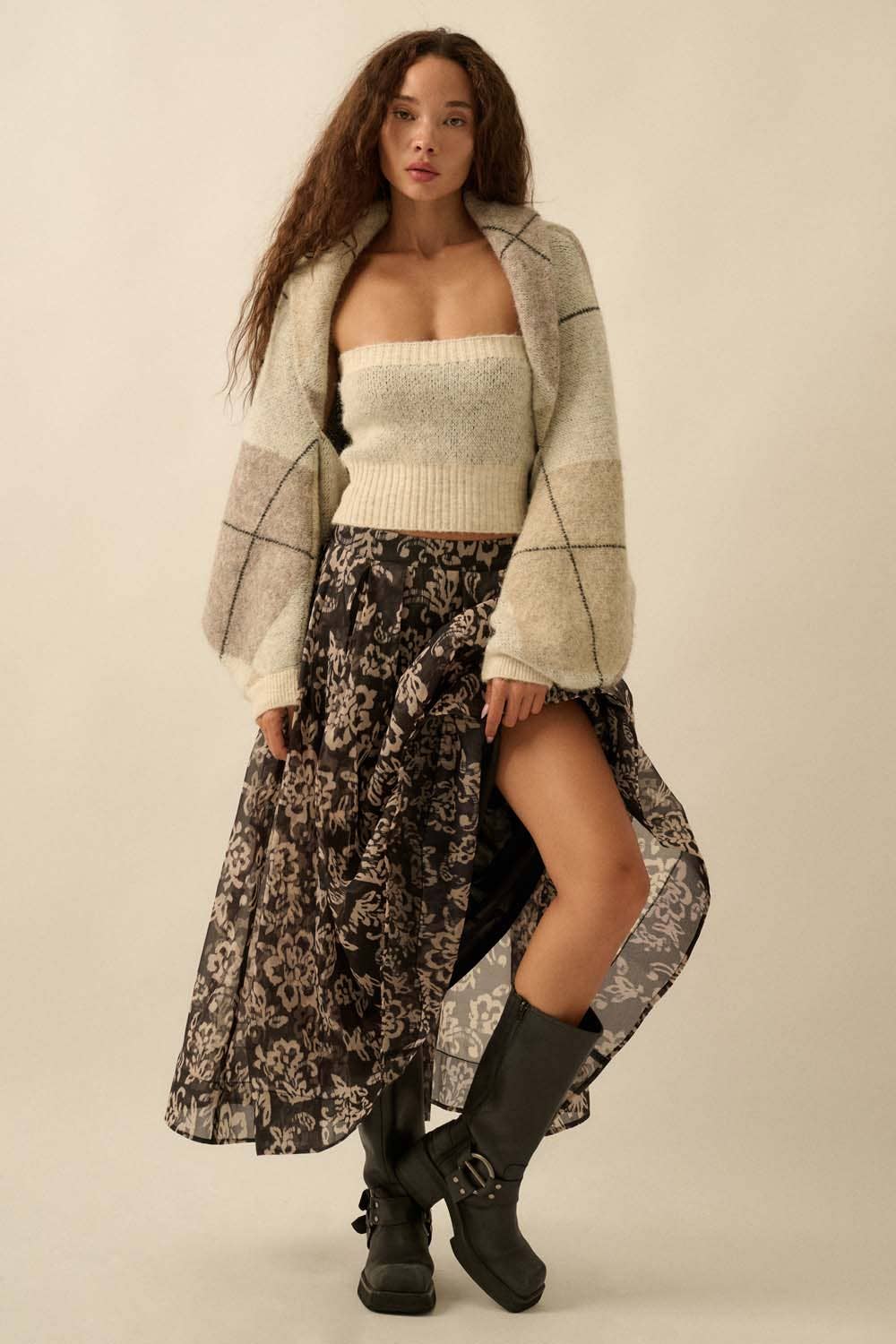 Floral Organza Pleated Circle Midi Skirt