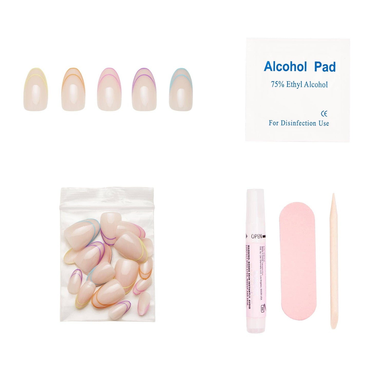 Neon Lights Press-On Nails | Short Oval | Multicolor French