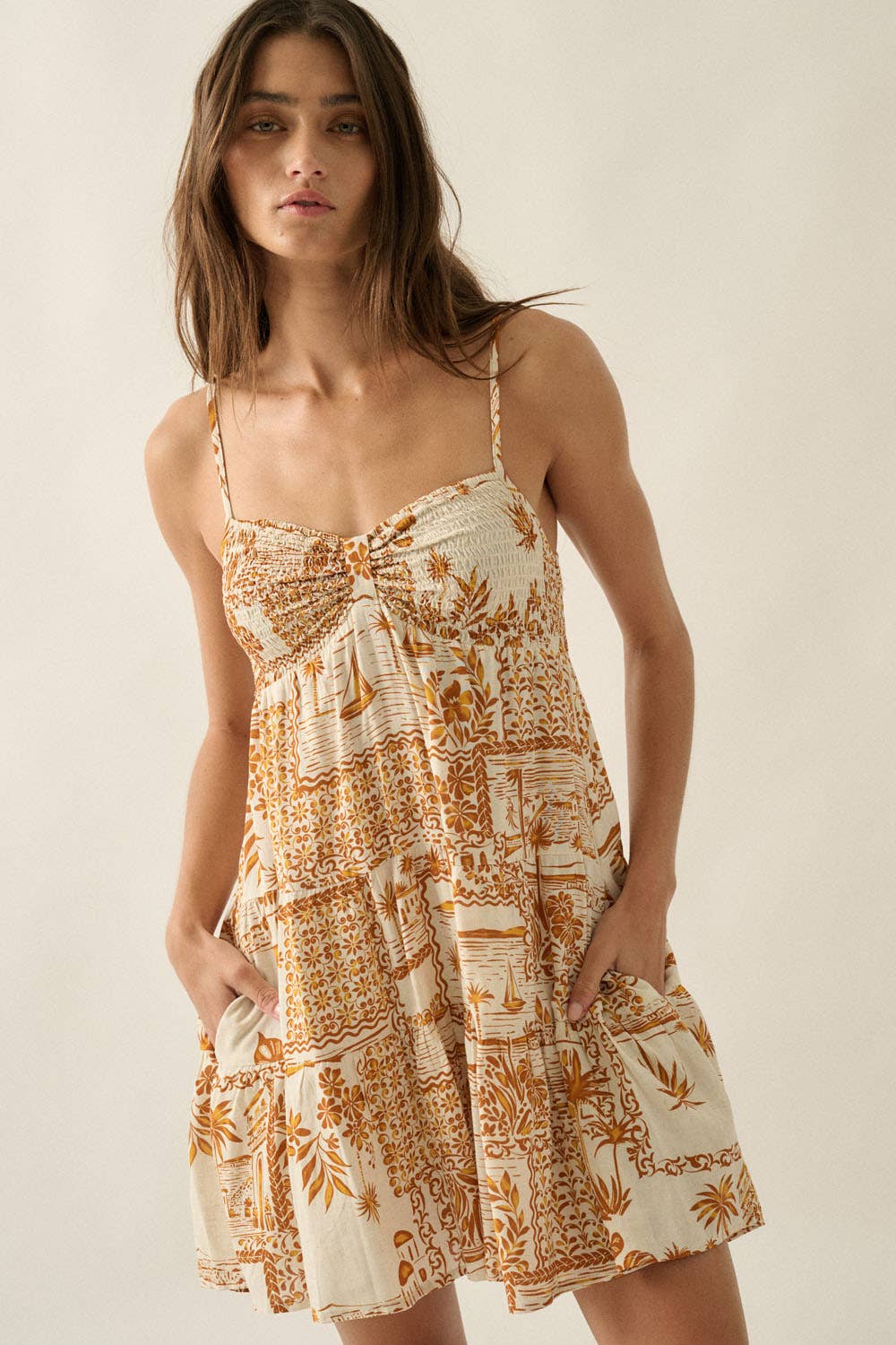 Smocked Tiered Babydoll Cami Romper