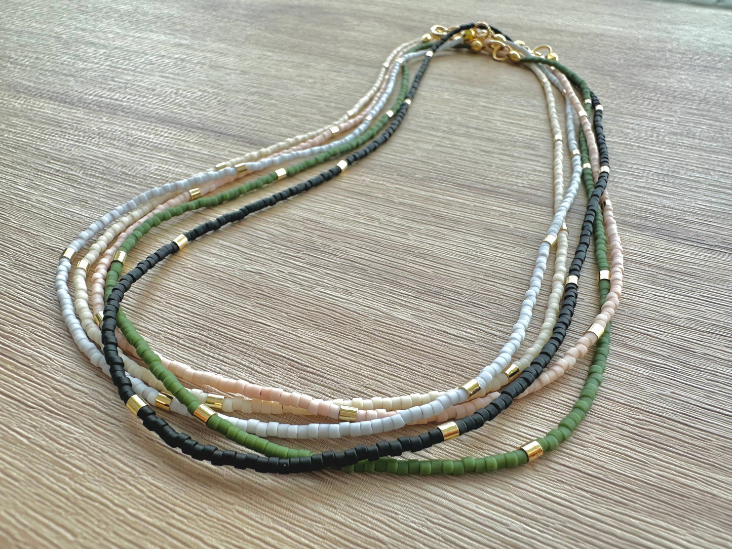 Matte Gold Bar Beaded Necklace