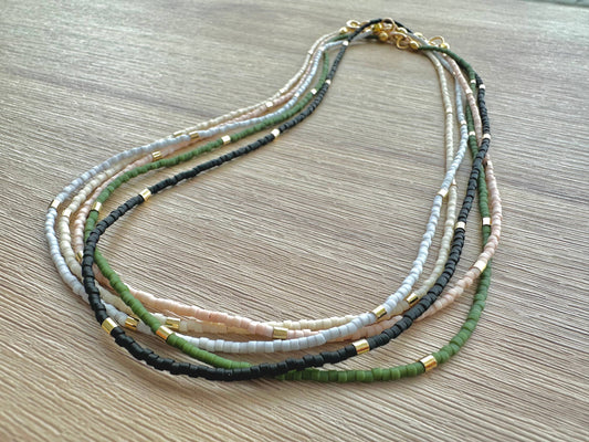 Matte Gold Bar Beaded Necklace