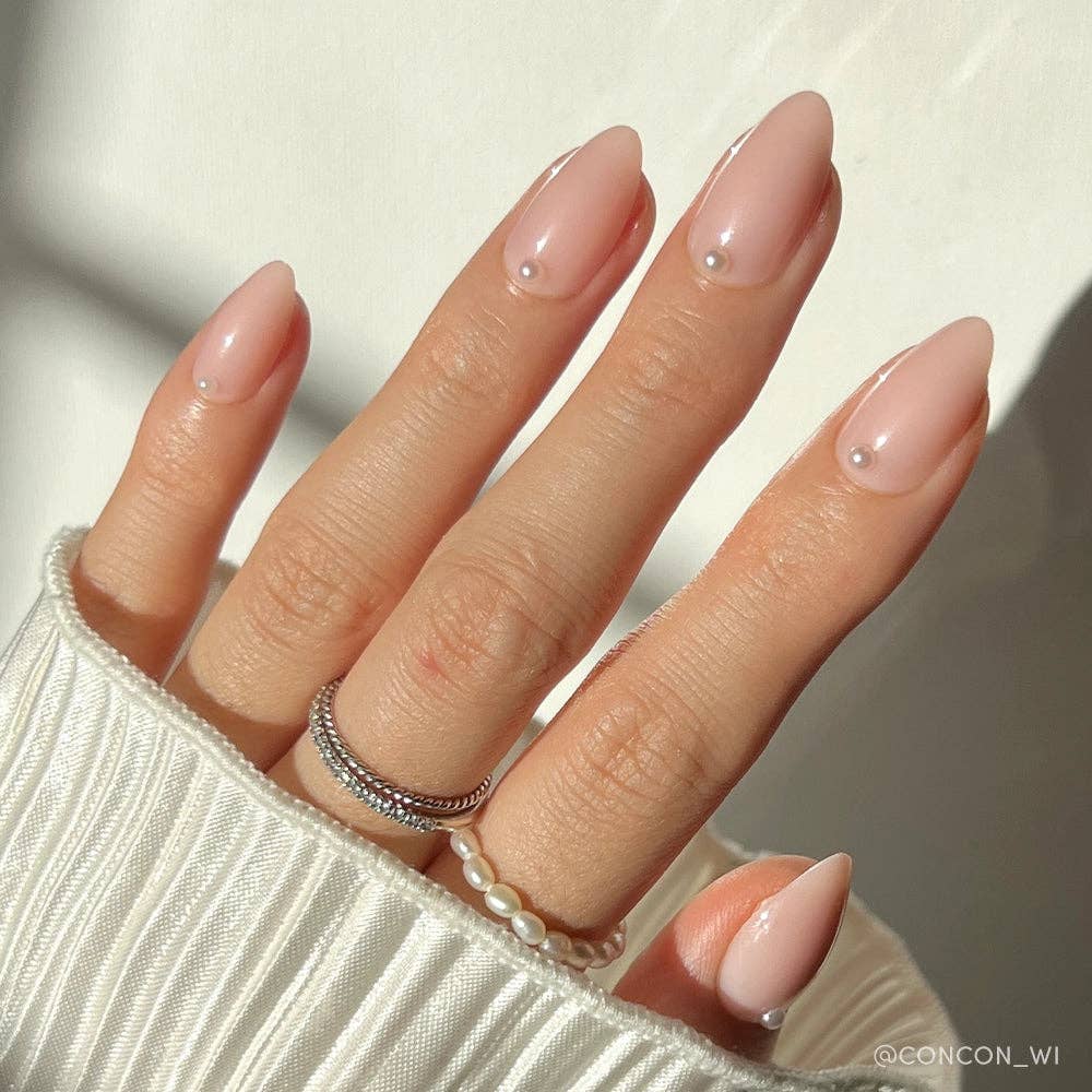 Wifey Press-On Nails | Short Almond Nude Pearl