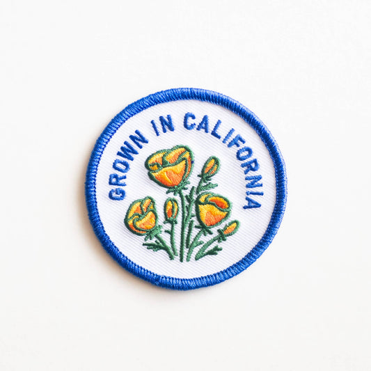 Grown In California Embroidered Iron on Patch - Golden Poppy
