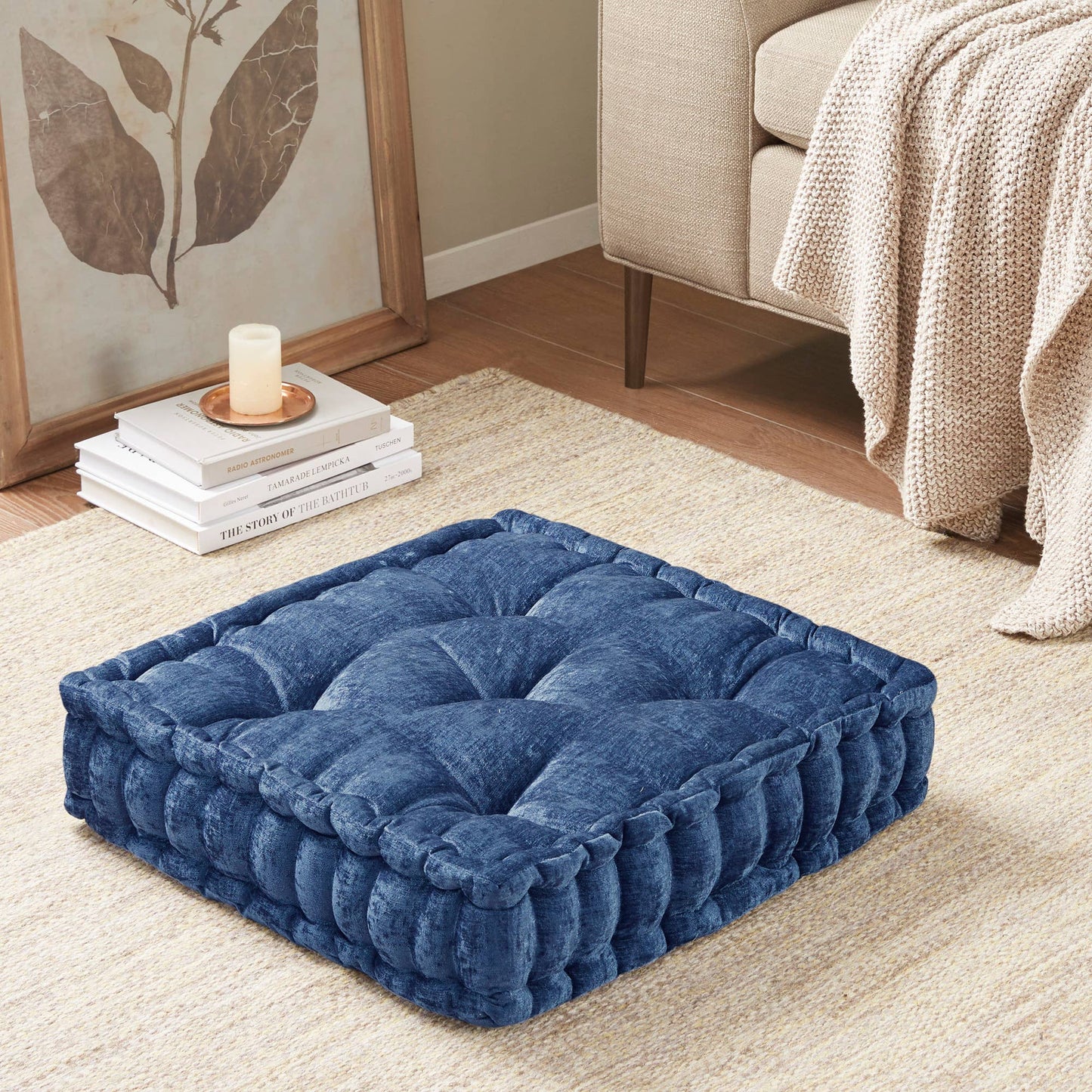 Square Floor Cushion, Navy Blue