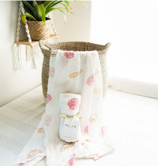 Seashell Print Organic Baby Swaddle