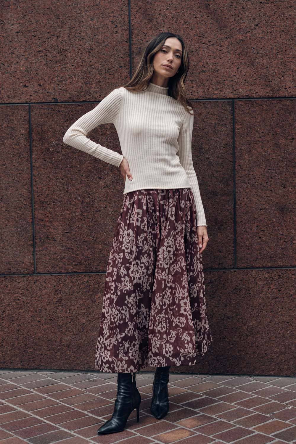 Floral Organza Pleated Circle Midi Skirt