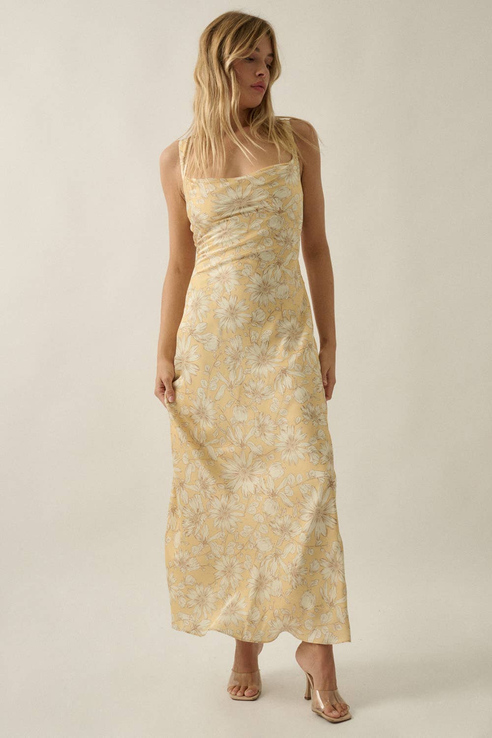 Satin Open-Back Lace Up Maxi Dress