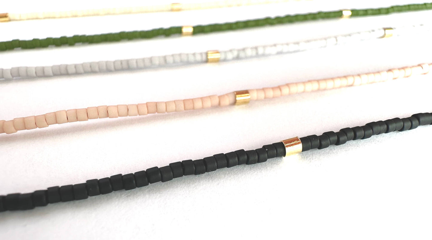 Matte Gold Bar Beaded Necklace