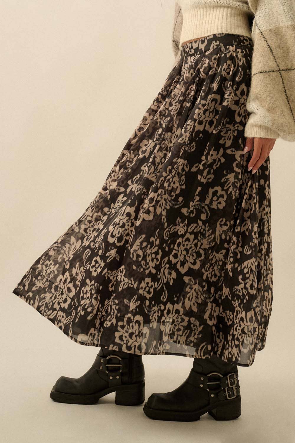 Floral Organza Pleated Circle Midi Skirt