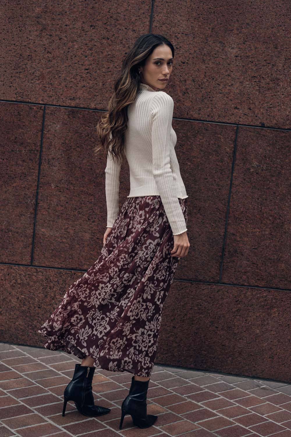 Floral Organza Pleated Circle Midi Skirt