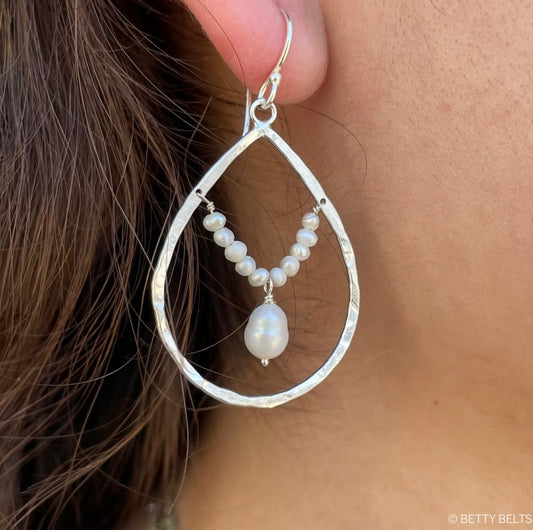 Annika Teardrop Hoops with Pearls