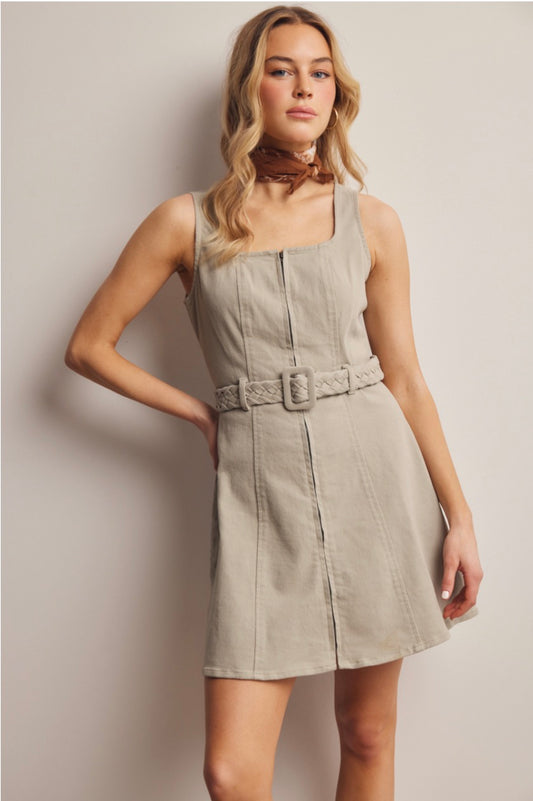 Belted Stretch Mini Dress