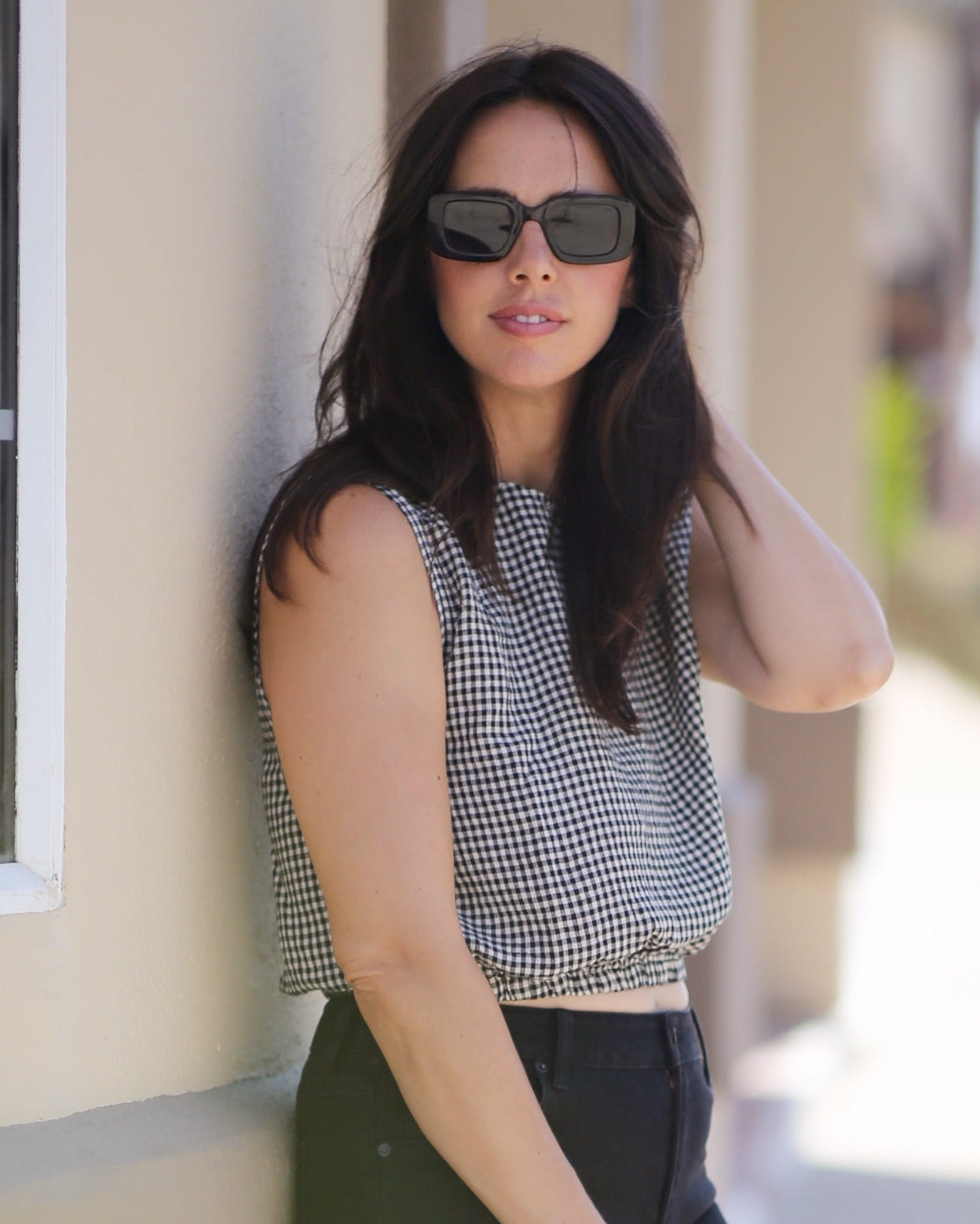 Merit Cropped Gingham Linen Top