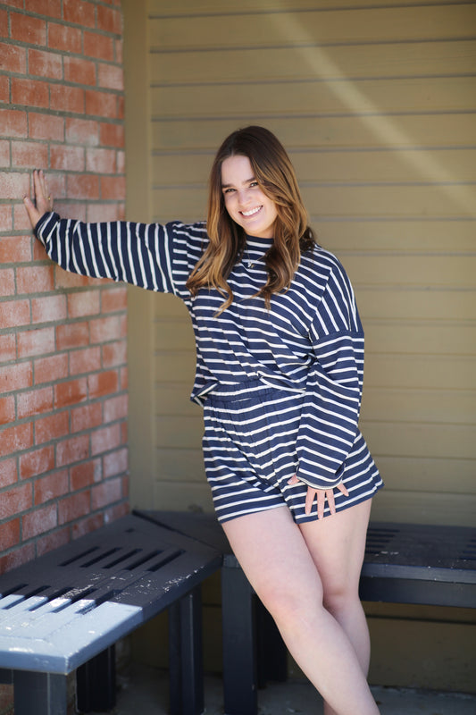 Stay In Striped Mock Top