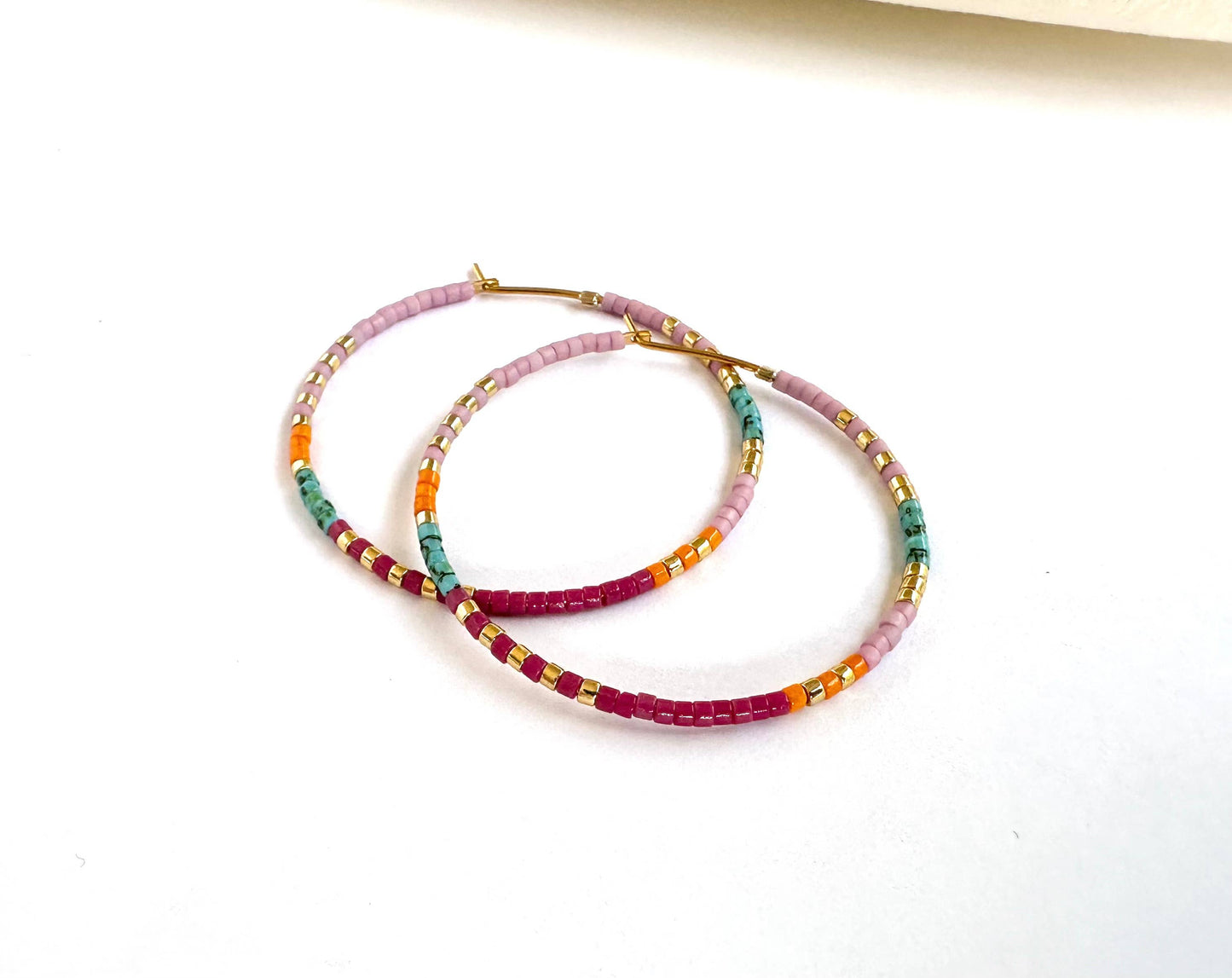 Colorful Beaded Hoop Earrings - Petra Hoops