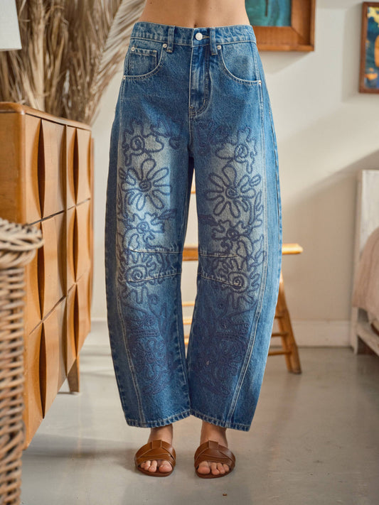 Embroidered Detailed Barrel Pant