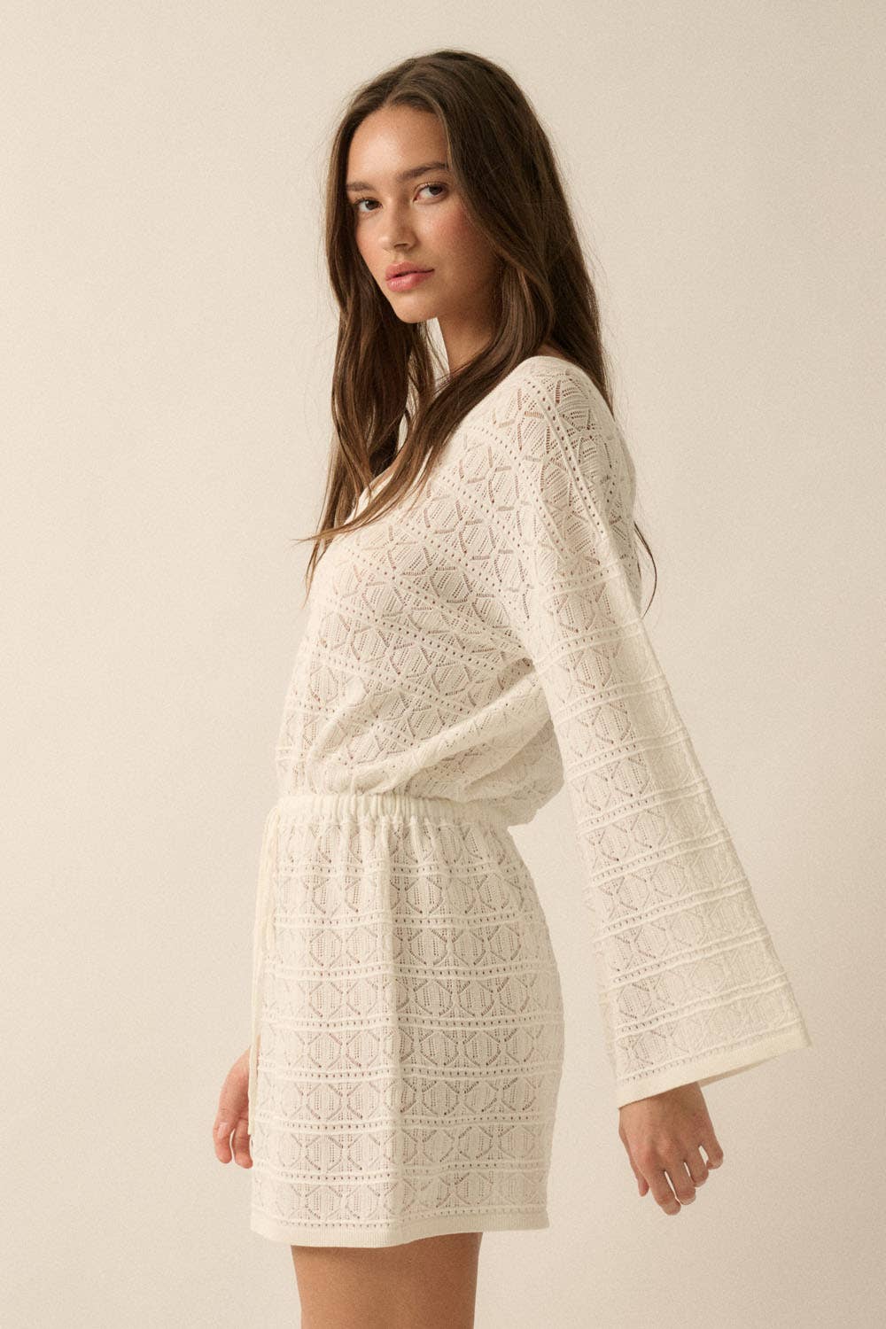 Pointelle Drawstring Mini Dress
