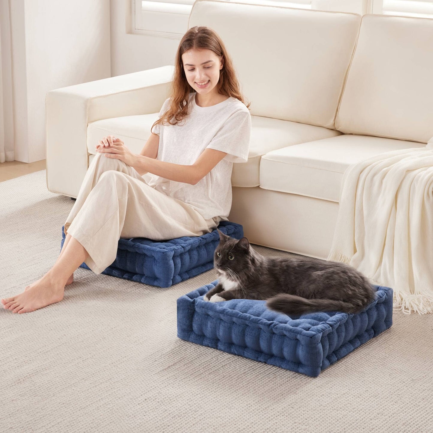 Square Floor Cushion, Navy Blue