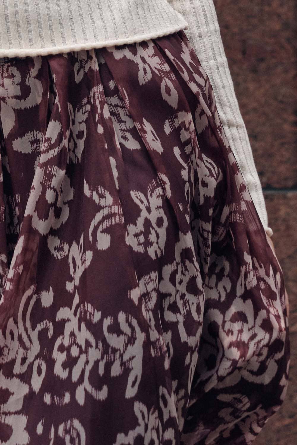 Floral Organza Pleated Circle Midi Skirt