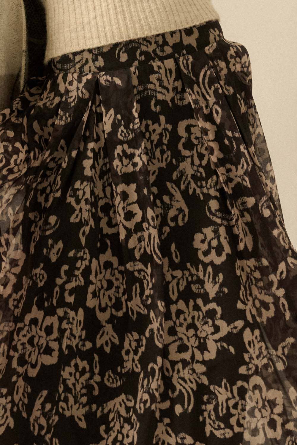 Floral Organza Pleated Circle Midi Skirt