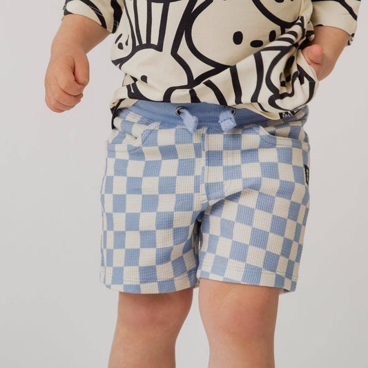 Blue Check Waffle Shorts