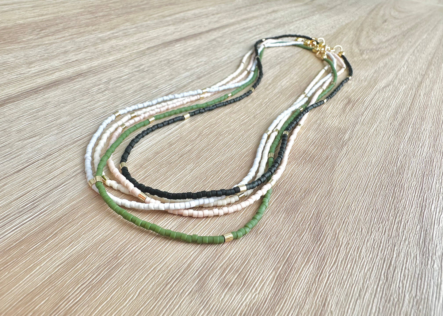 Matte Gold Bar Beaded Necklace