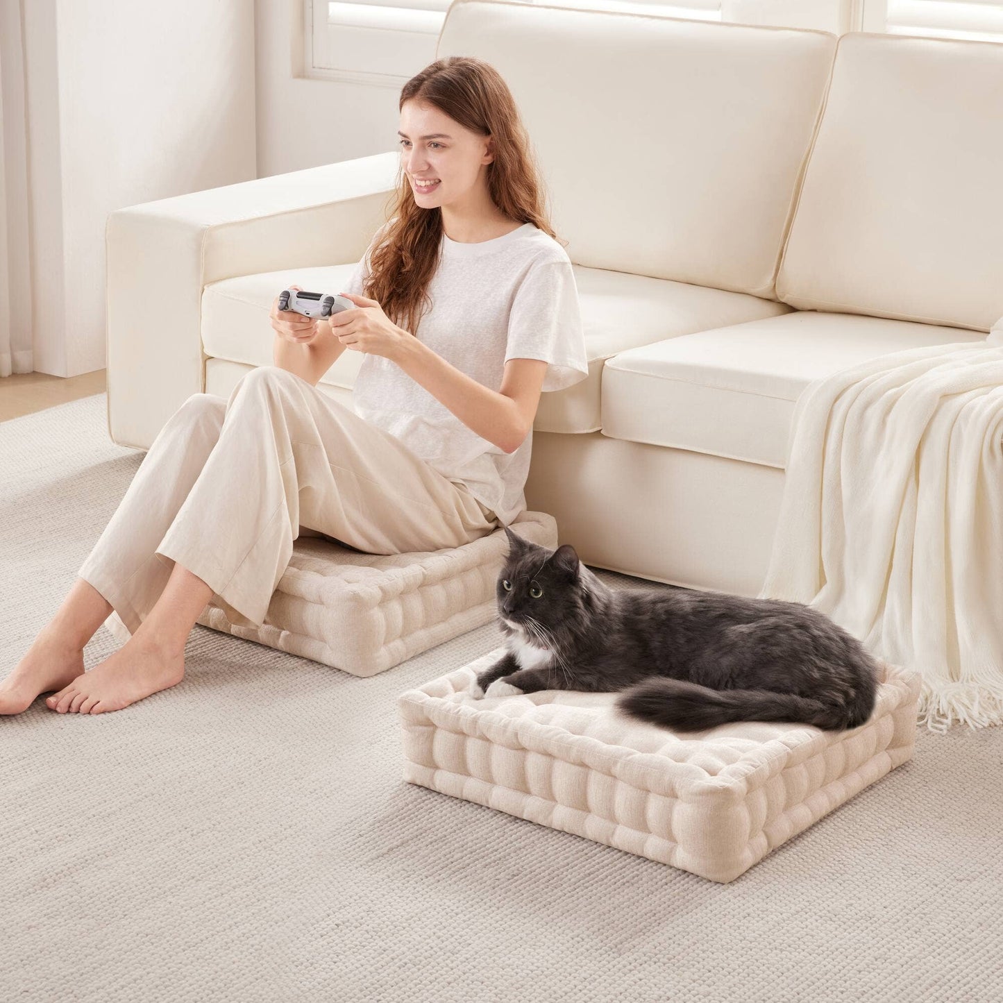Square Floor Cushion, Ivory