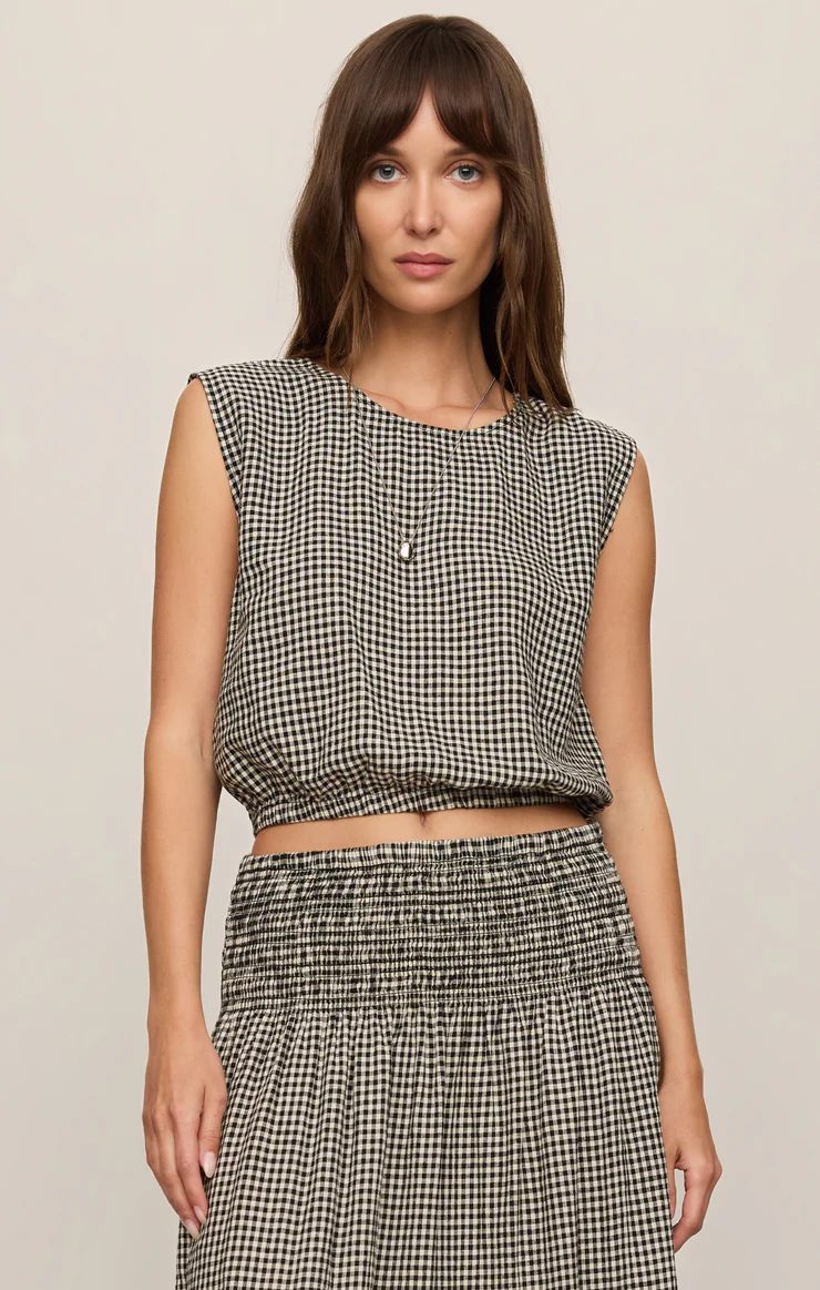 Merit Cropped Gingham Linen Top